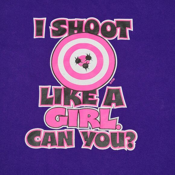 Gildan SS Purple Tee "I Shoot Like A Girl" - Size Large - Picture 1 of 5